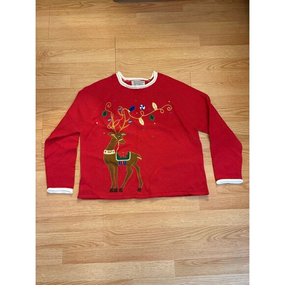 Vintage Tiara Rudolph Christmas Sweater Sz L- P2P 23" - Picture 1 of 2